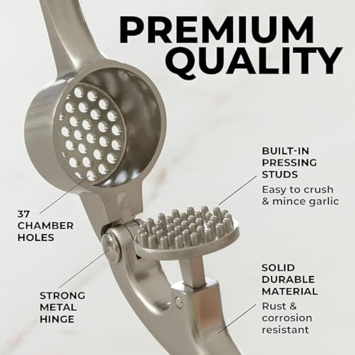 Zulay Kitchen Premium Garlic Press Set - Rust Proof Professional Garlic Mincer Tool - Easy-Squeeze, Easy-Clean with Soft, Ergonomic Handle - Silicone Garlic Peeler & Brush (Silver)