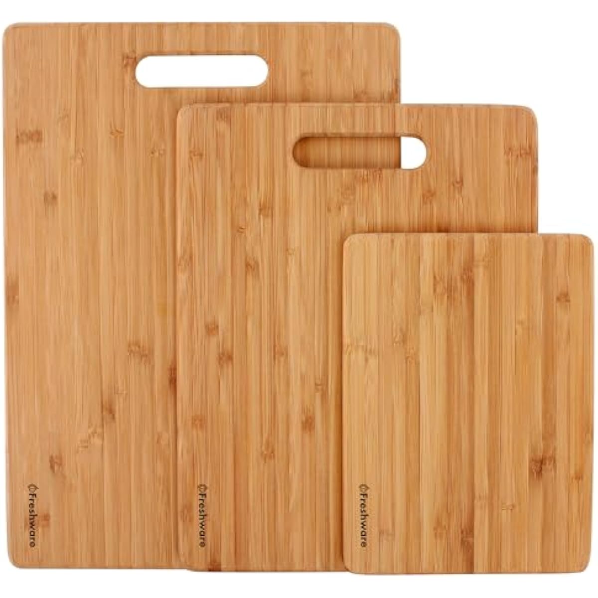 Freshware Bamboo Cutting Board Set of 3, Wooden Cutting Boards for Kitchen, Knife Friendly Food Grade Chopping Board, Lightweight with Hanging Hole for Easy Storage