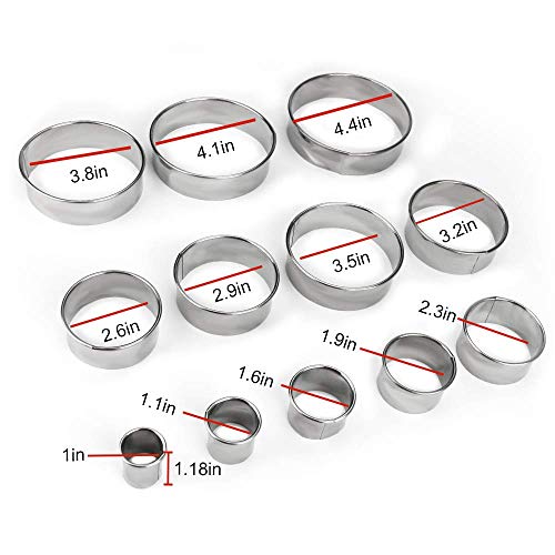 12 Pieces Round Cookie Biscuit Cutter Set,Graduated Circle Pastry Cutters,18/8 Stainless Steel Cookie Cutters and Donut Cutter Ring Molds