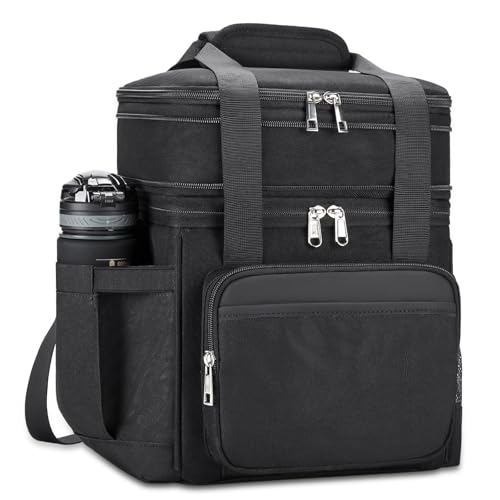 holuxer Insulated Lunch Bag & Lunch Box for Men - Double Deck Reusable Lunch Bag for Women Tote Cooler Bag Leakproof Soft Expandable - Large Lunchbox for Work/Adult/Picnic/Outdoor (Black,15L)
