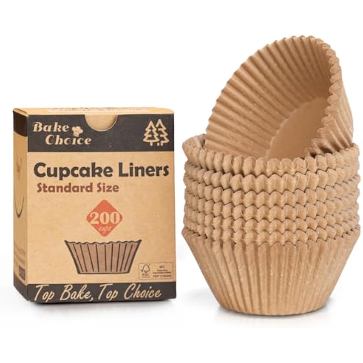 Non-stick 200pcs Standard Cupcake Liners for Baking, Natural, Food-grade Cupcake Wrapper, Greaseproof Parchment Muffin Liners