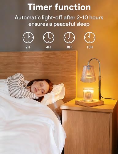 Candle Warmer Lamp with Timer, Dimmable Candle Warmer for Home Decor, Birthday Gifts for Women, Adjustable Height Wax Melt Warmer with 2 Bulbs