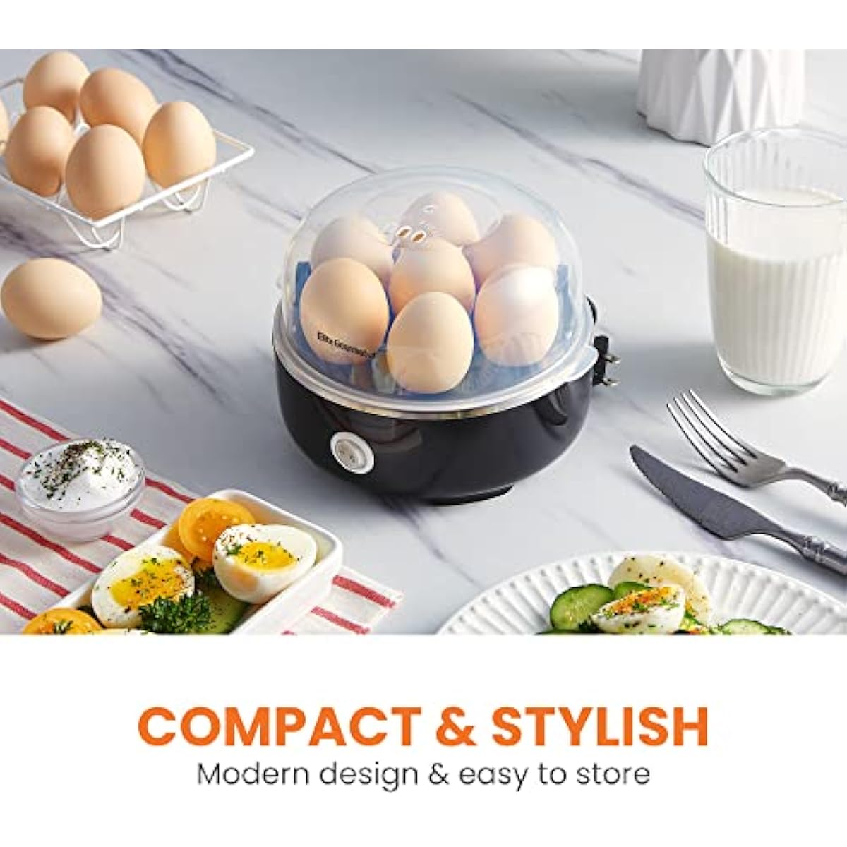 Elite Gourmet EGC115B Easy Egg Cooker Electric 7-Egg Capacity, Soft, Medium, Hard-Boiled Egg Cooker with Auto Shut-Off, Measuring Cup Included, BPA Free, Classic Black