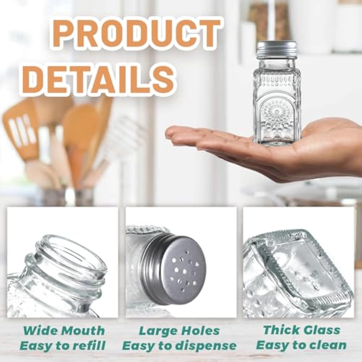 2 Pack Glass Salt and Pepper Shakers Set, Vintage Spice Shakers for Dining Room Table, Kitchen, Restaurant (Sunflower Style)