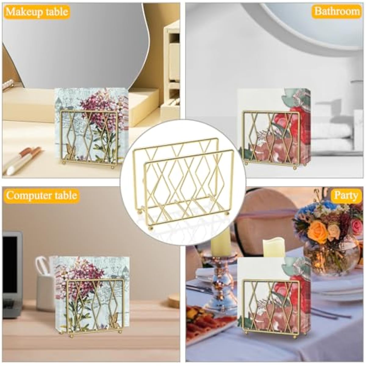 Napkin Holder for Table, Modern Metal Napkin Holders for Paper Napkins & Kitchen Dining & Countertops, Cocktail Upright Napkin Holder Dispenser Suitable for All Room Decors (Small, Gold)