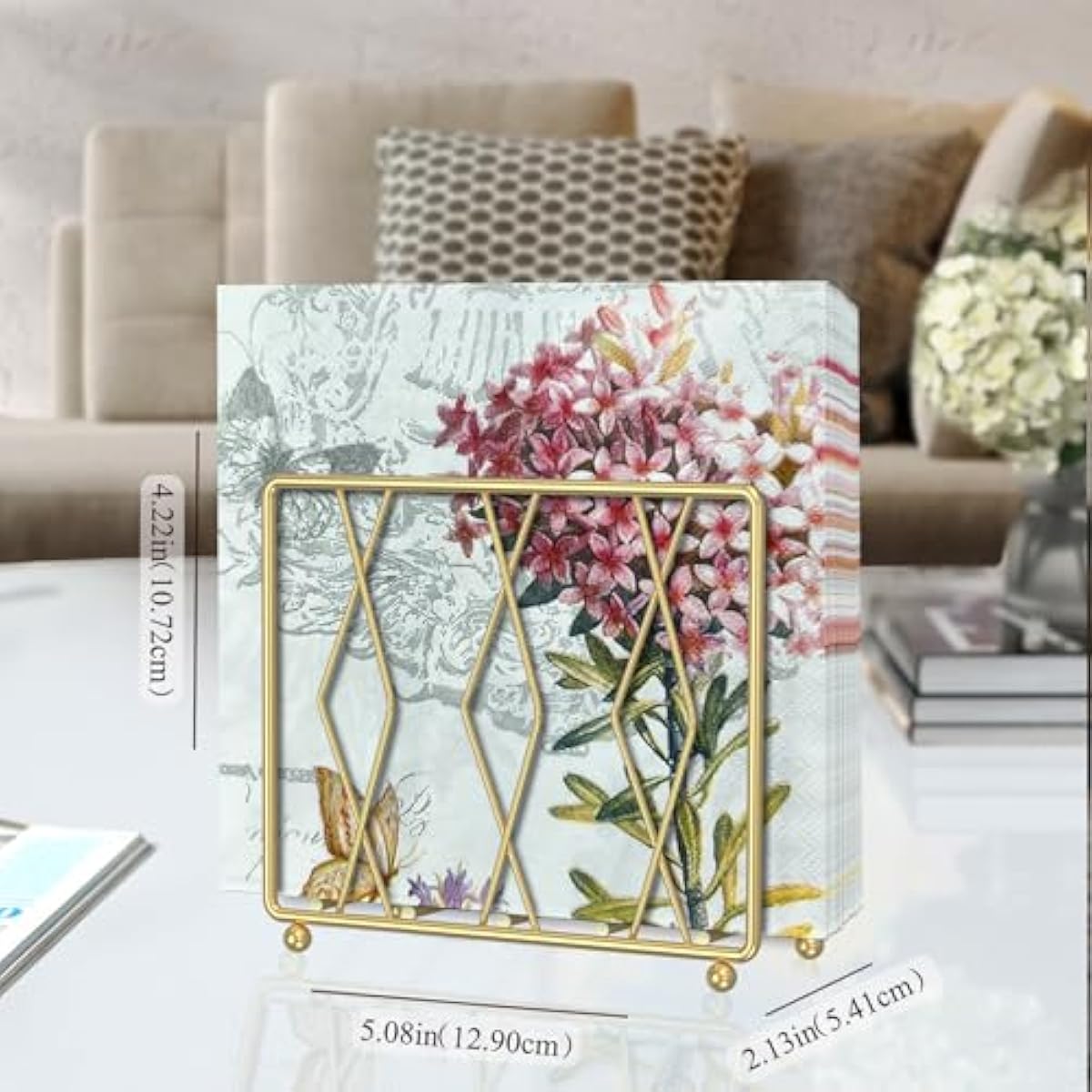 Napkin Holder for Table, Modern Metal Napkin Holders for Paper Napkins & Kitchen Dining & Countertops, Cocktail Upright Napkin Holder Dispenser Suitable for All Room Decors (Small, Gold)