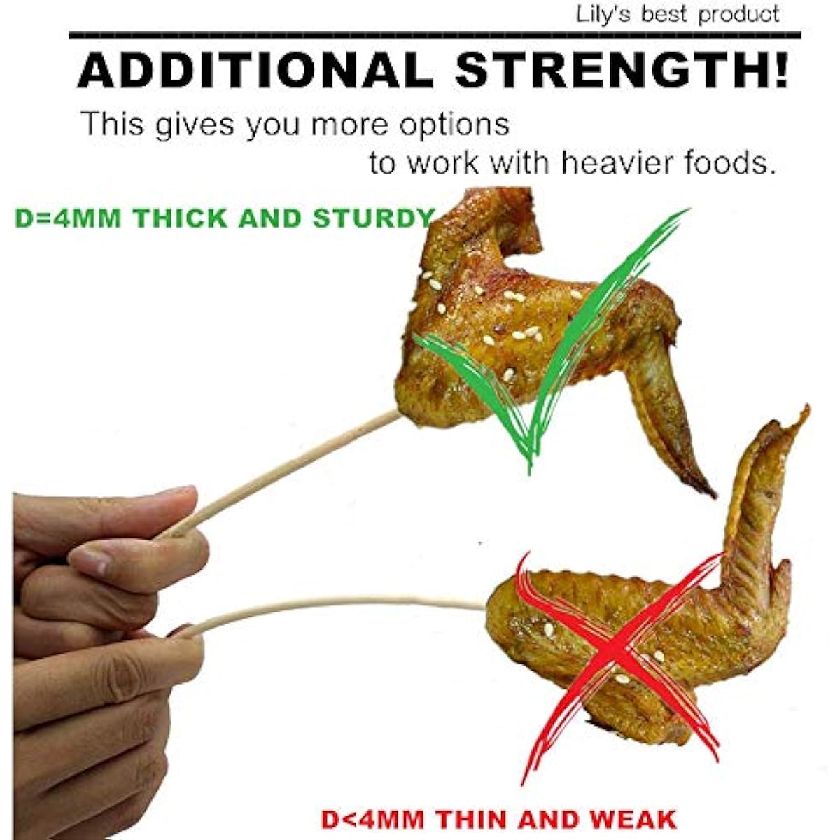 HOPELF 6" Natural Bamboo Skewers for BBQ,Appetiser,Fruit,Cocktail,Kabob,Chocolate Fountain,Grilling,Barbecue,Kitchen,Crafting and Party. Φ=4mm, More Size Choices 8"/10"/12"/14"/16"/30"(100 PCS)