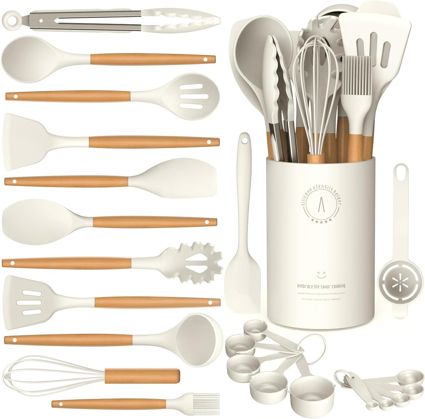 AVGPD Silicone Cooking Utensils Set with Wooden Handles – BPA‑Free