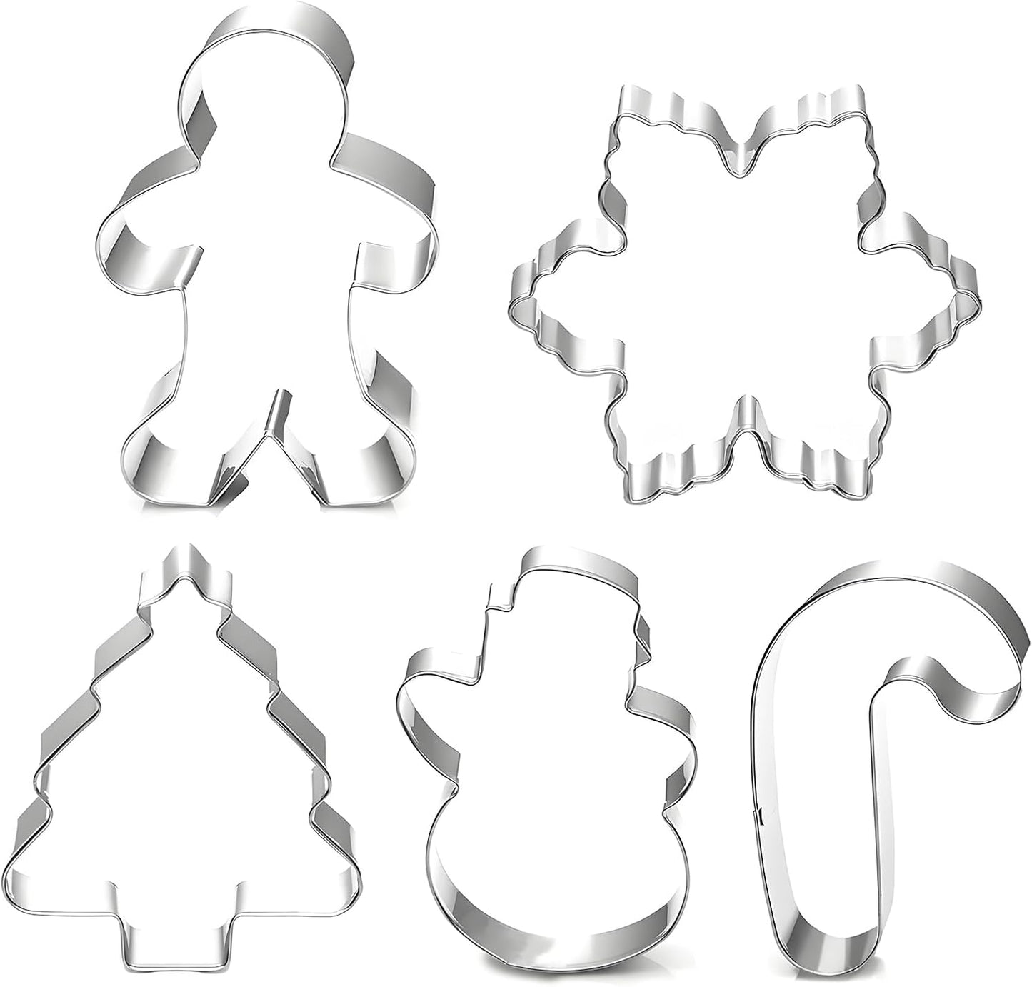 Christmas Cookie Cutter Set - 5 Piece Holiday Cookies Molds - Snowman, Christmas Tree, Gingerbread Man, Candy Cane, Snowflake