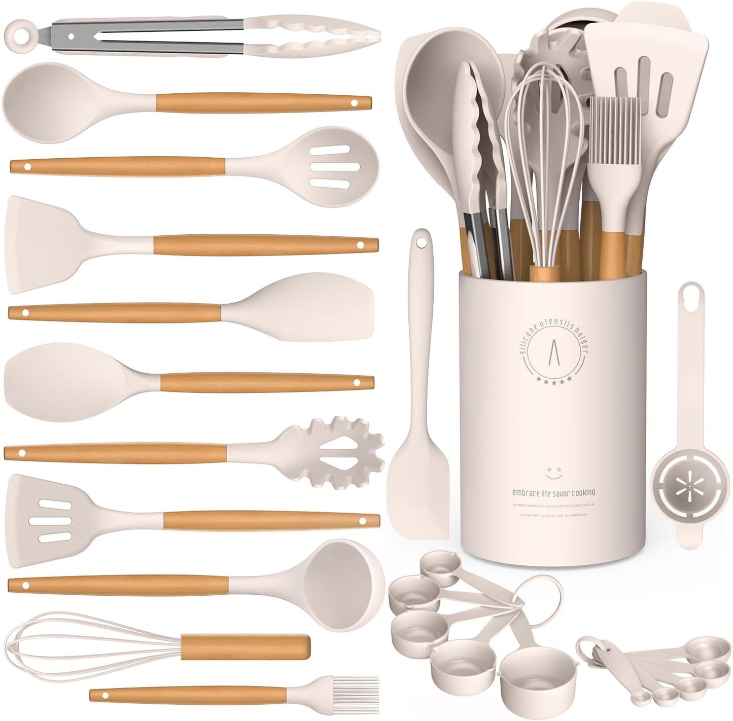 AVGPD Silicone Cooking Utensils Set with Wooden Handles – BPA‑Free