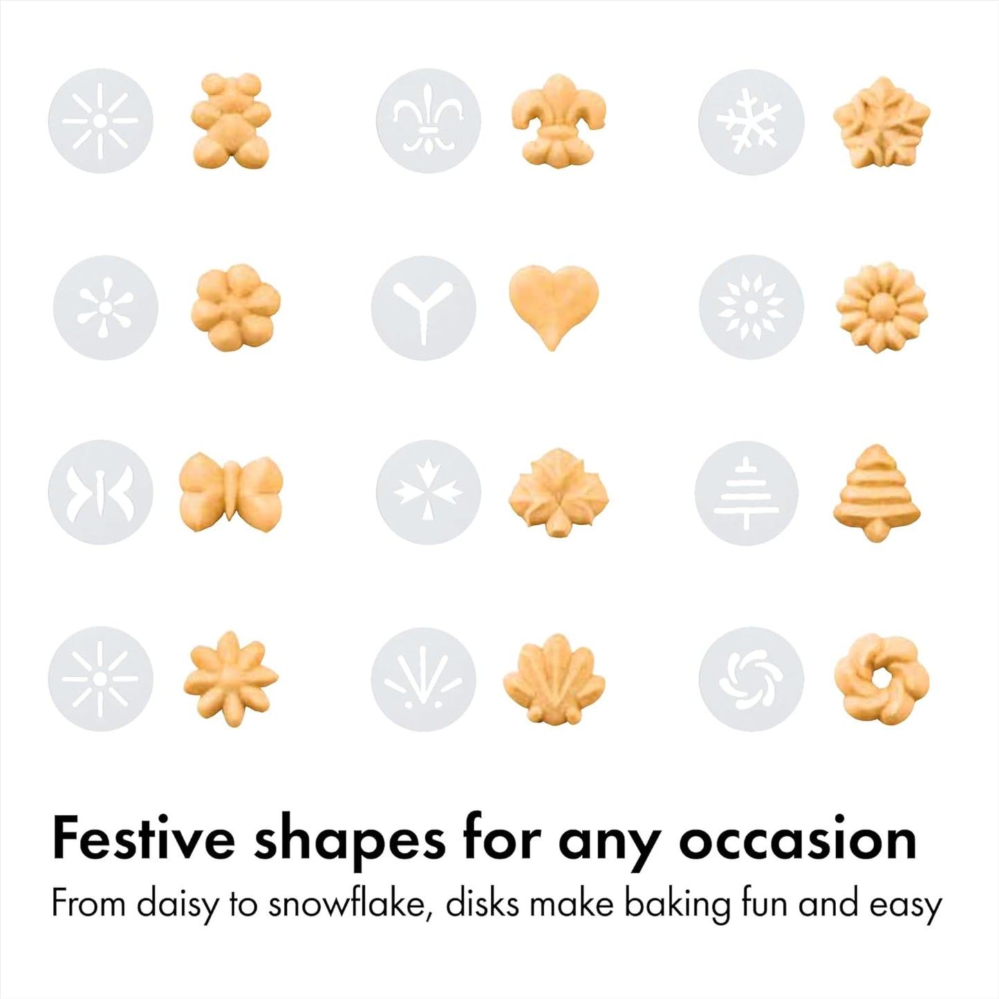 OXO Good Grips 14-Piece Cookie Press Set, Cookie Press with 12 Stainless Steel Disks and Storage Case, Holiday Baking and Everyday Treats, Essential Baking Supplies
