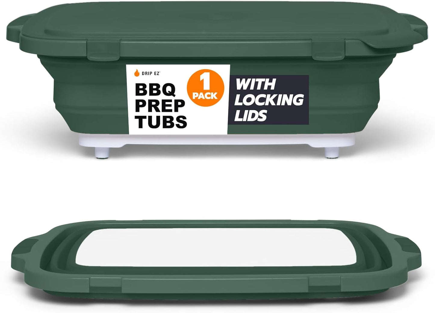 Drip EZ Collapsible BBQ Prep Tub - for Meal Prep Marinating Food Storage - Includes Cutting Board & Locking Lid - (1) XL - Black