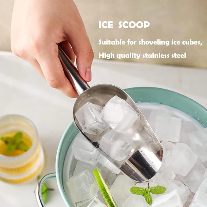 Metal Ice Scoop 6 Oz,Kitchen Ice Scooper for Ice Maker, Small Food Scoops for Bar Party Wedding Pet Dog Food, Stainless Steel Silver