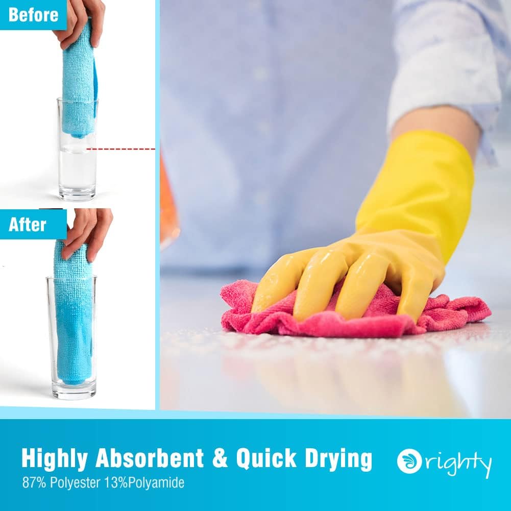 Orighty Microfiber Cleaning Cloth Pack of 12, Highly Absorbent Cleaning Supplies, Lint Free Cloths for Multiple-use, Powerful Dust Removal Clean Rags for House, Kitchen, Car Care(12x12 inch)