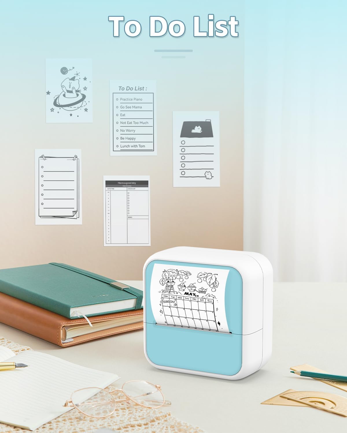 Sticker Printer - Printpods Mini Printer with Stickers, Print Pod, Bluetooth Inkless Printers, Sticker Maker, Portable Thermal Printer for iphone, Impresora Portรกtil for Notes, Journal, DIY, Kids Gift