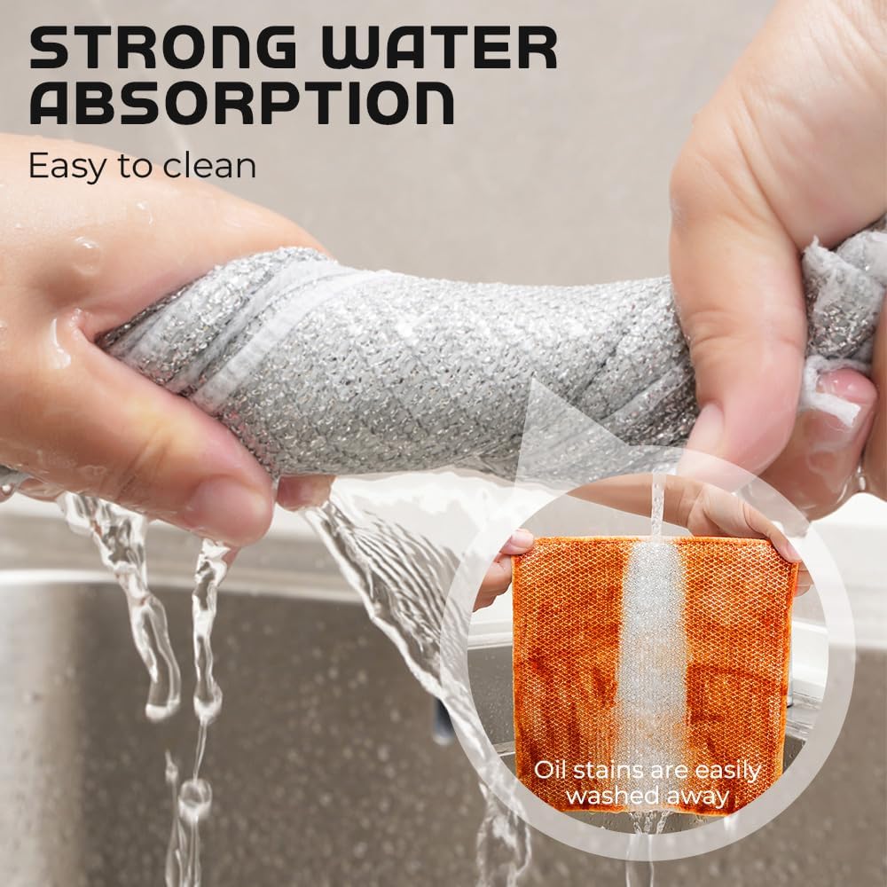 GLOCALL Multipurpose Wire Dishwashing Rags for Wet and Dry, 2024 New Non-Scratch Wire Dishcloth Scrubbing Wire Dishwashing Rag, Reusable Metal Wire Dishwashing Cloth for Home Kitchen Cooktop (20)