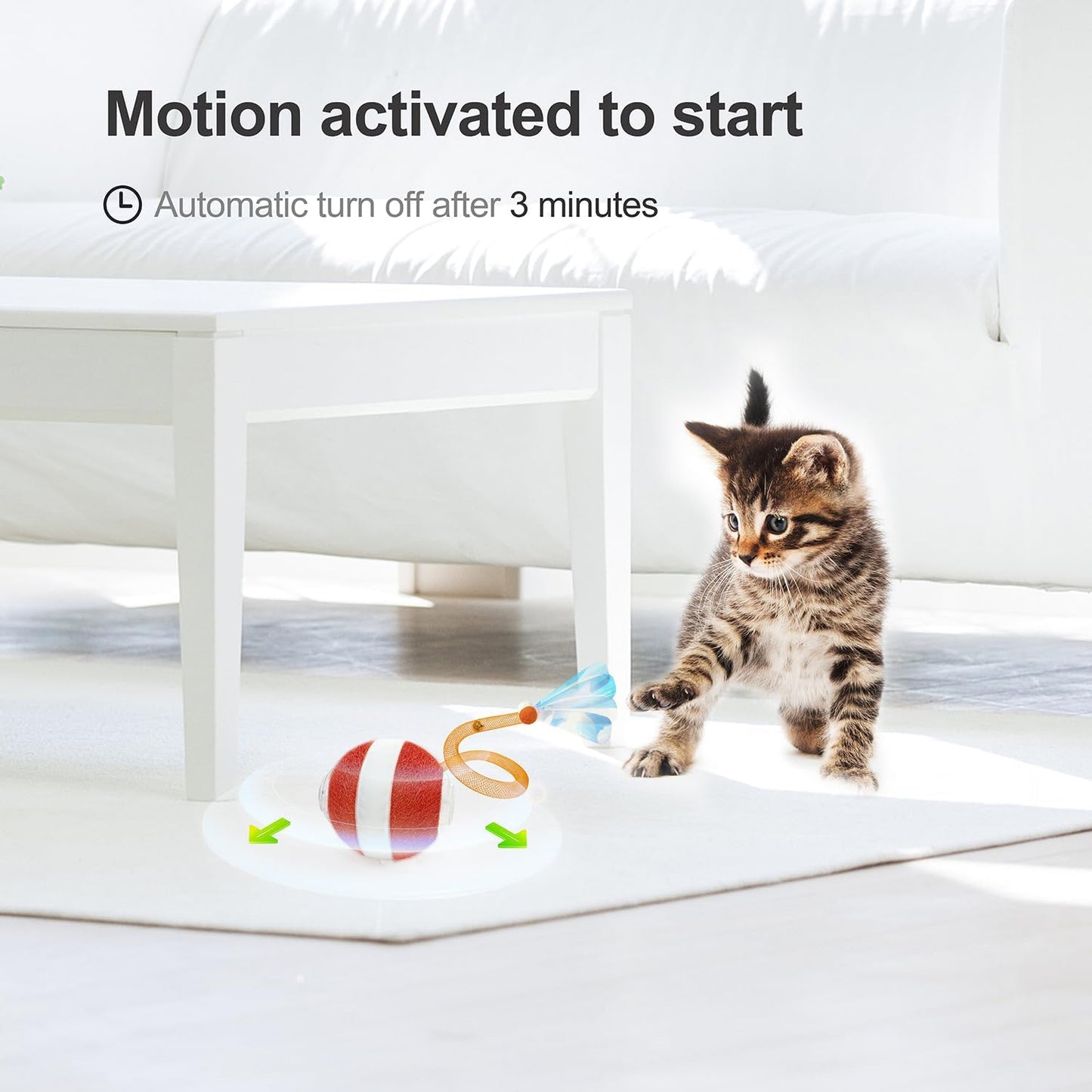 Interactive Cat Toys for Indoor Cats,The 3rd Generation Agile Moving Cat Ball with Elastic Mesh Tail,Automatic Kitten Toys for Bored Indoor Adult Cats,Motion Activated (Orange)