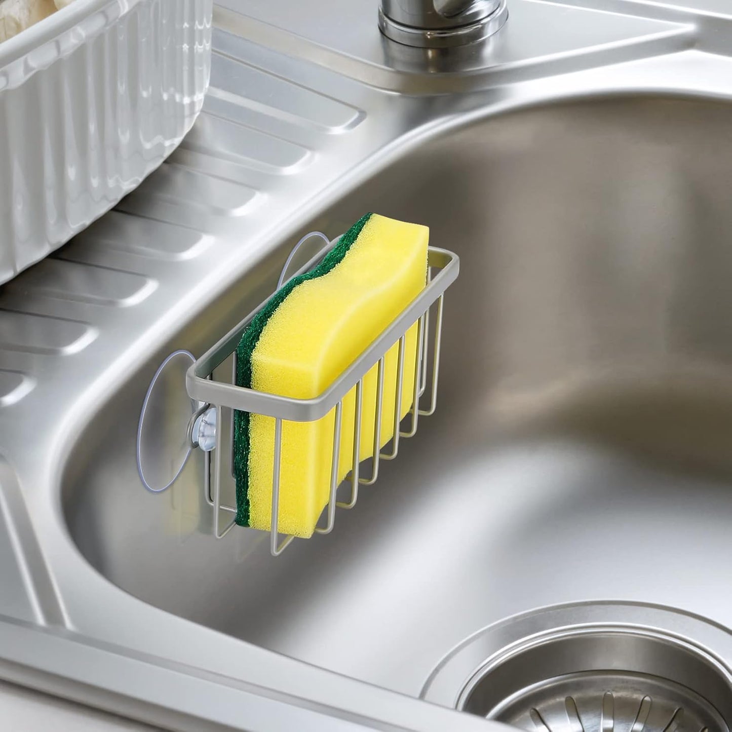 Sponge Holder for Kitchen Sink, Kitchen Sink Sponge Holder,Sink Caddy,Dish Soap Holder (Mat Silver)
