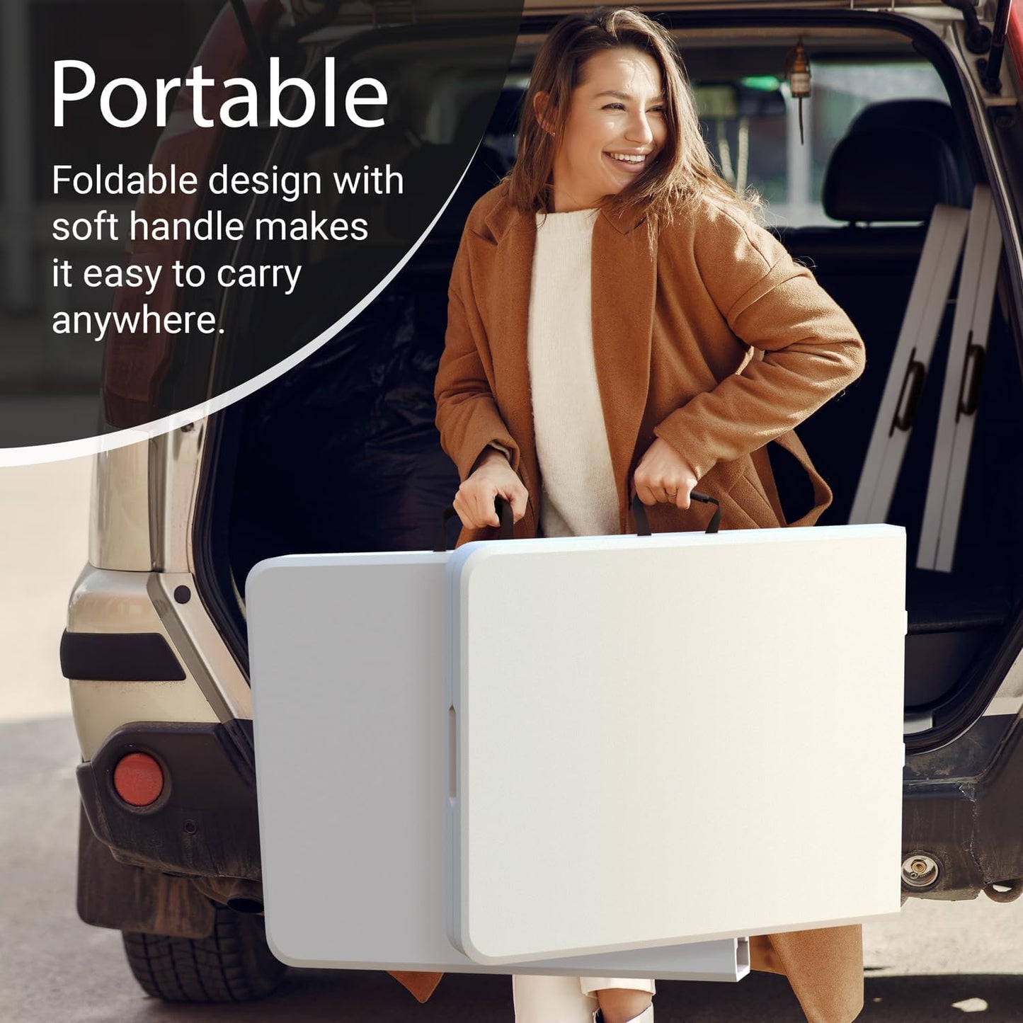 6 Feet Foldable Table with Built in Handle & Steel Legs | 6FT Heavy Duty Folding Portable | Perfect for Party, Dining, Wedding, Events, Picnic Indoor, Outdoor, Camping, Utility, Folding - 6 Foot
