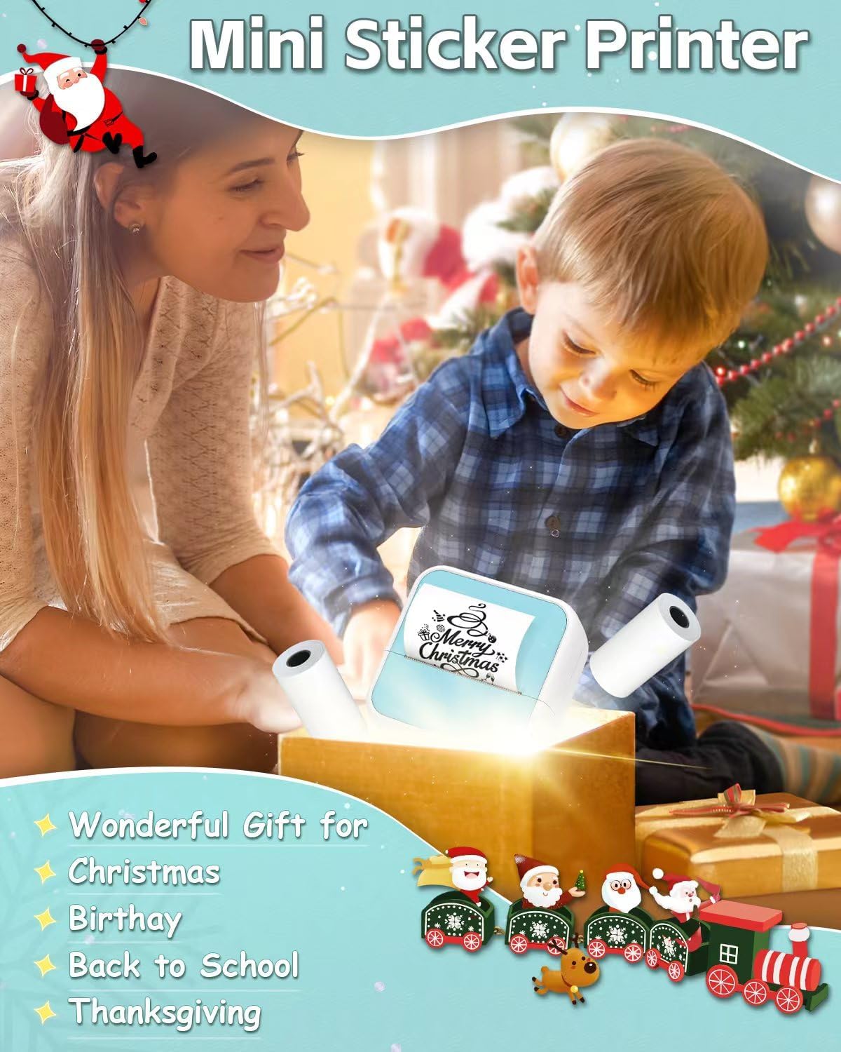Sticker Printer - Printpods Mini Printer with Stickers, Print Pod, Bluetooth Inkless Printers, Sticker Maker, Portable Thermal Printer for iphone, Impresora Portรกtil for Notes, Journal, DIY, Kids Gift