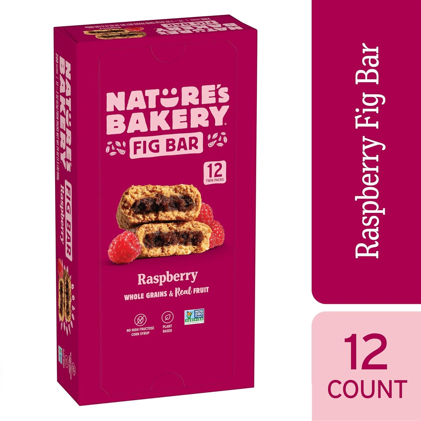 Nature's Bakery Whole Wheat Fig Bars, Raspberry, Vegan, Non-GMO, 12 count box with 2 snack bars each