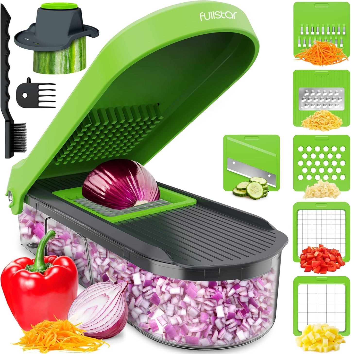 Fullstar Mandoline Slicer for Kitchen - Vegetable Chopper, Onion Potato Food Veggie Fruit Slicer and Cutter with Container, Kitchen Gadgets & Gifts, Home Essentials (6-in-1, White/Black)