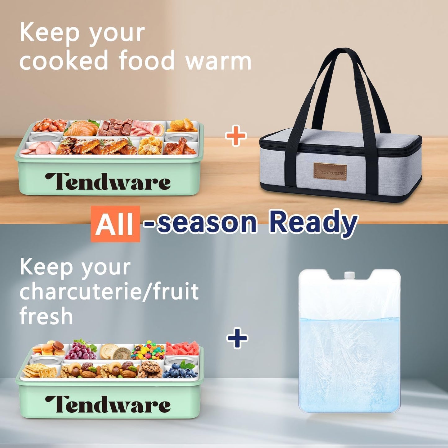 Chilled Portable Snackle Box Container Insulated Bag Keep Food Warm 12 Compartment Divided Serving Tray Reusable Ice Pack Birthday Gift Road Trip Essentials for Charcuterie Snack Picnic