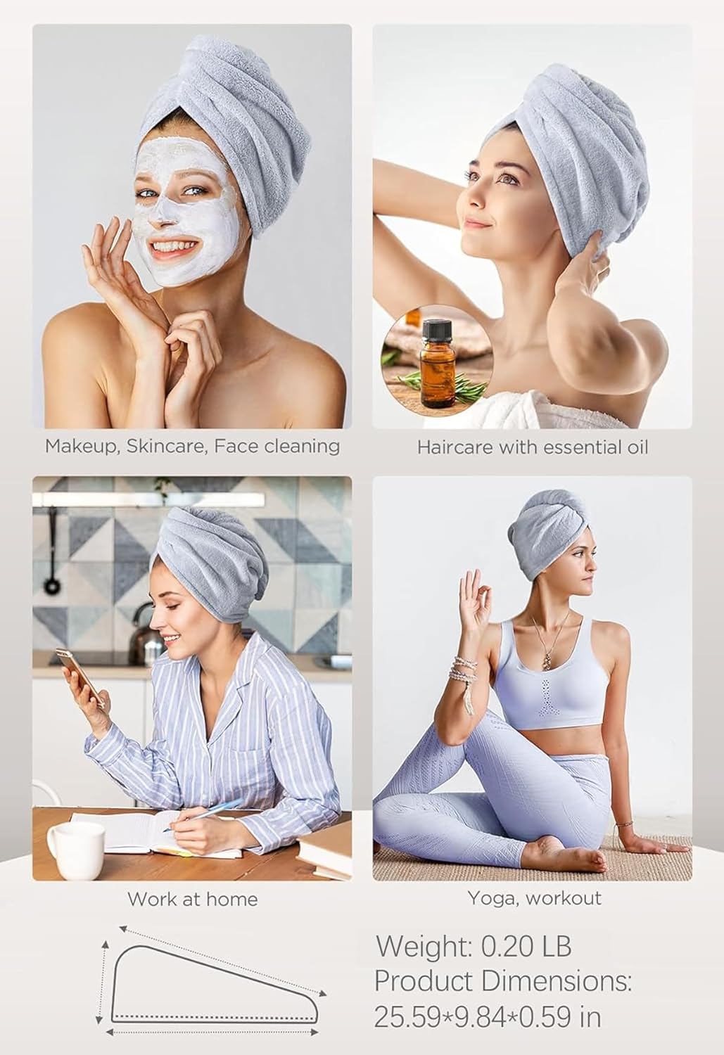 Hicober Microfiber Hair Towels, 3-Pack Drying Wraps for Curly Hair