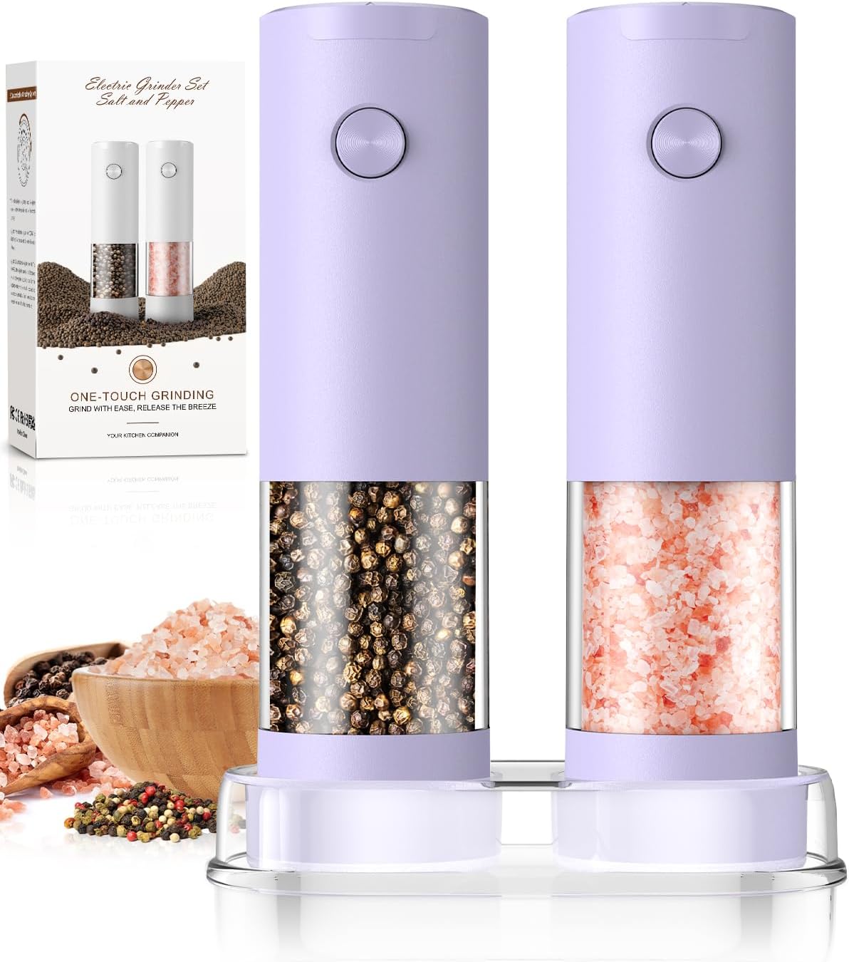 Electric Salt and Pepper Grinder Set Automatic Battery Pepper Mill Shakers Adjustable Coarseness Upgraded Larger Capacity with Led Home and Kitchen Appliances Christmas Gifts for Women