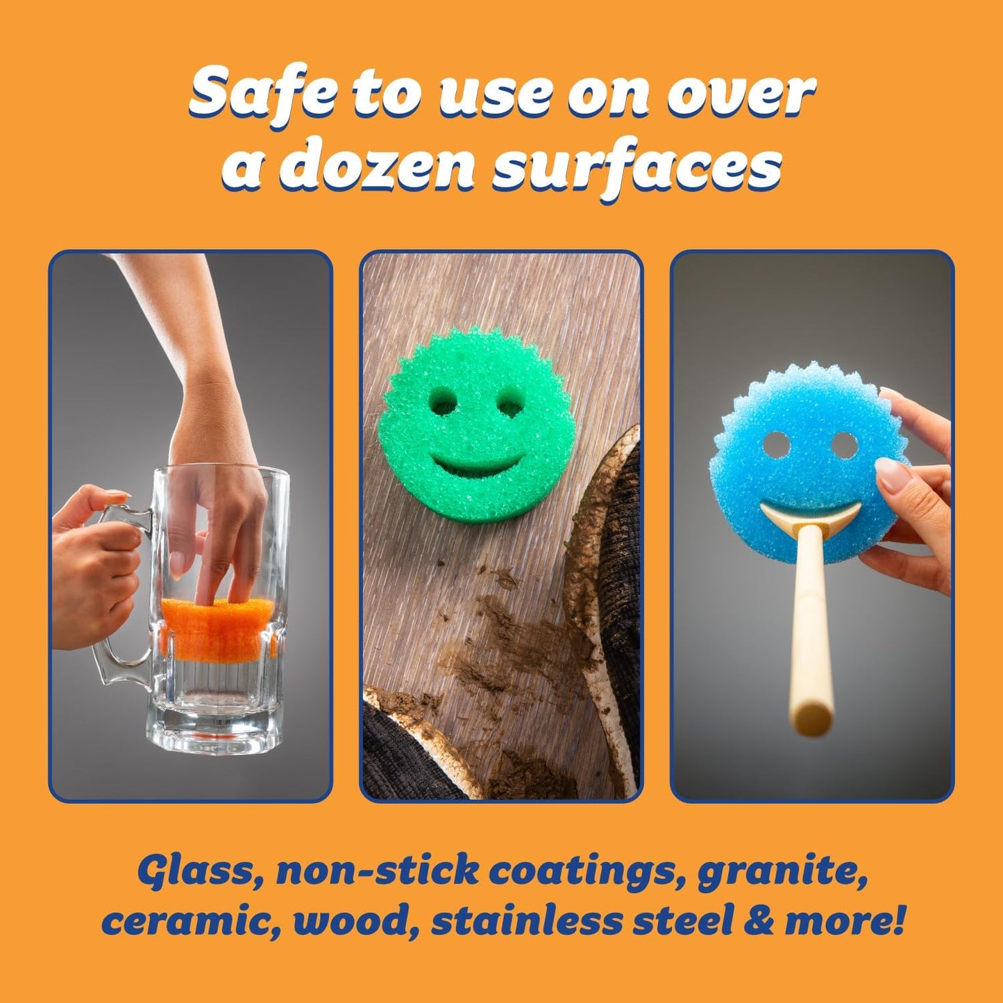 Scrub Daddy Color Sponges - Scratch-Free Multipurpose Dish Sponges for Kitchen, Bathroom & Household Cleaning - Made with BPA-Free Polymer Foam (3 Count)