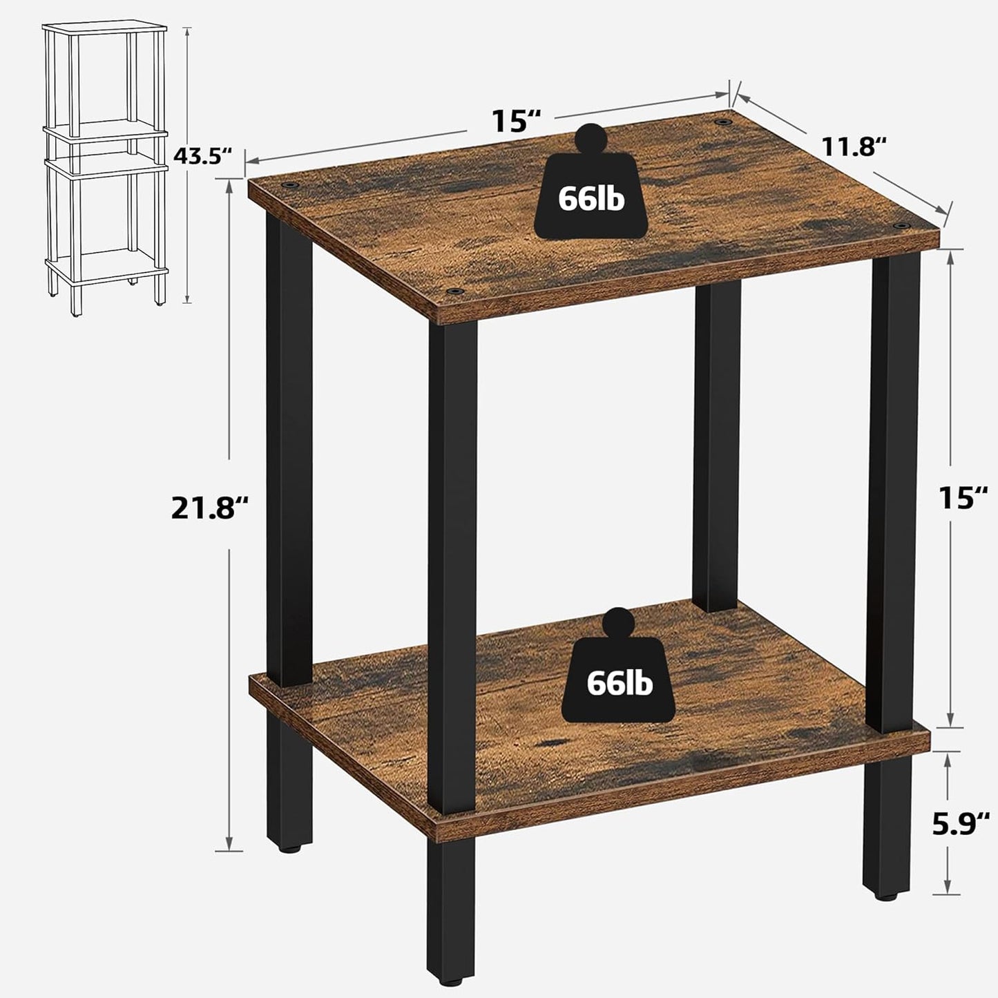 TUTOTAK End Table, Set of 2, Side Table, Nightstand, 2-Tier Storage Shelf, Sofa Table for Small Space, Living Room, Bed Room TB01BB035