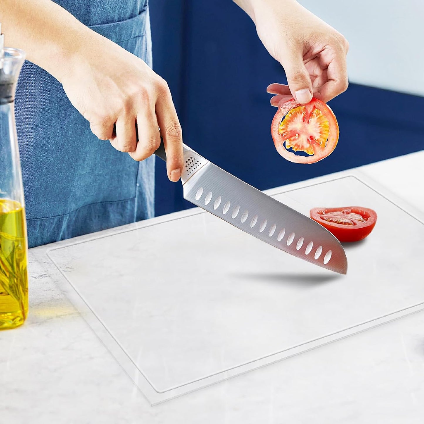 Acrylic Cutting Board with Counter Lip, Clear Cutting Boards for Countertop Protector, Non-Slip Cutting Board for Kitchen Counter, Aesthetic Kitchen Decor Gadgets House Warming Gifts(16.1"x12.5")