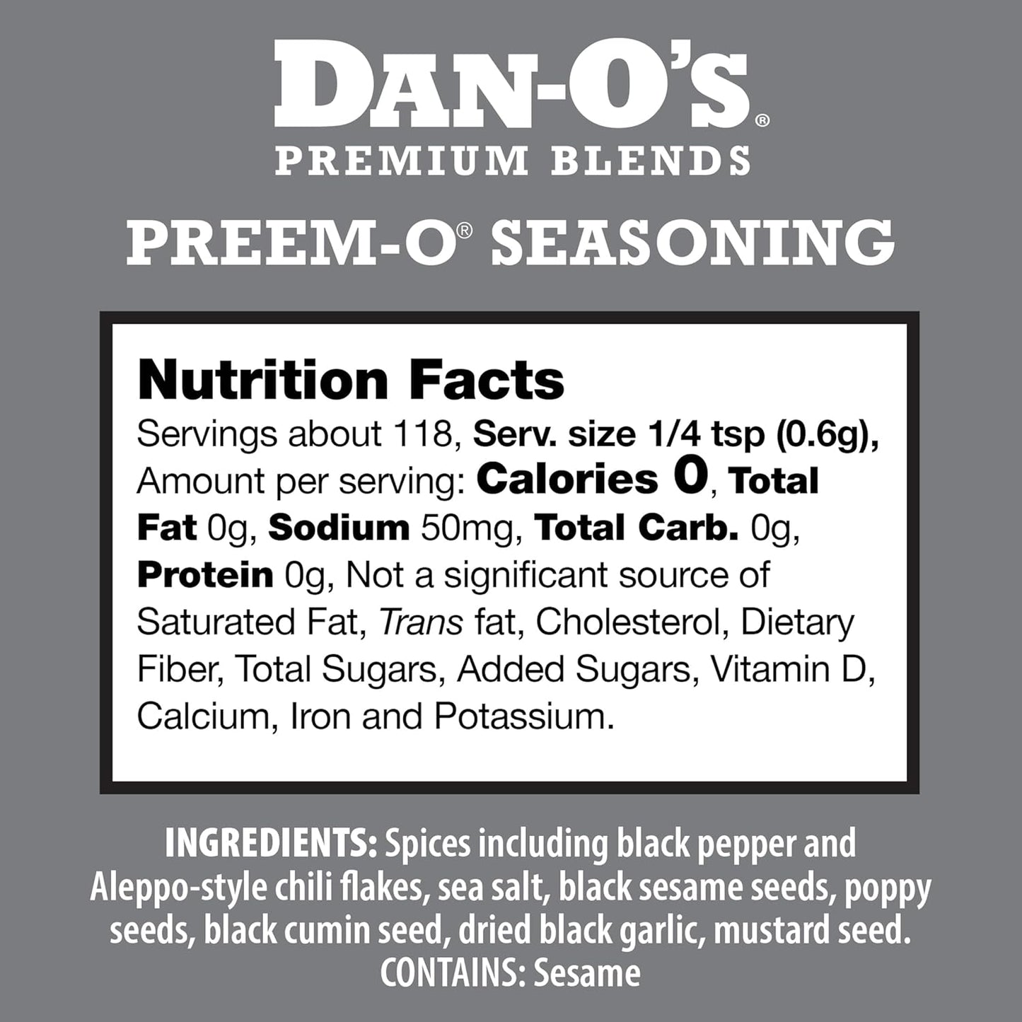 Dan-O's Preem-O Seasoning, 2.5 oz Bottle, Meat Seasoning for Steak, Ribs, Chicken, Brisket and More, Sugar Free, Zero Calorie, Use this Spice Blend to Craft a Marinade, Dry Rub or Sauce