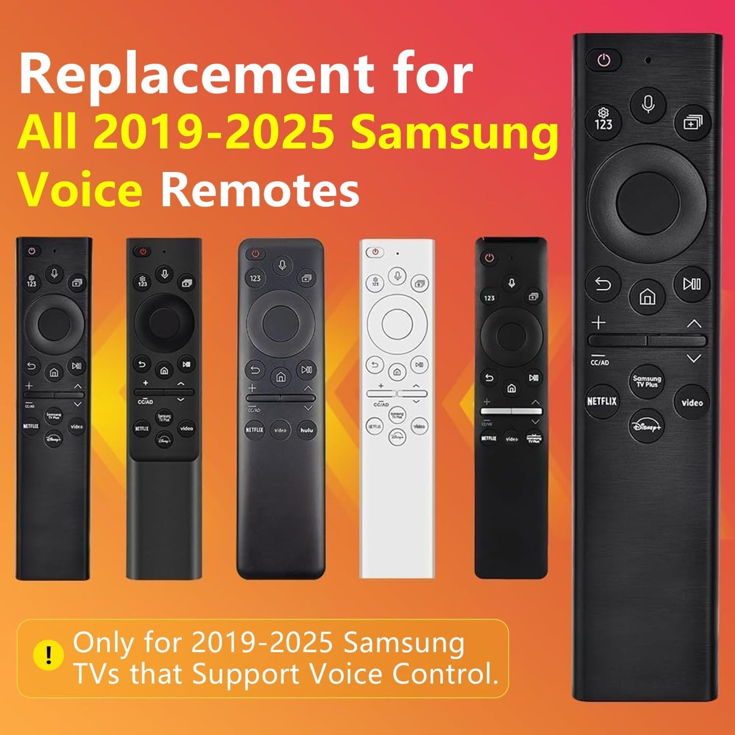 Replacement for Samsung TV Remote, for All 2019-2025 Samsung Remote Control for Smart TV with Voice Control. No Solarcell. 2-Year Warranty.