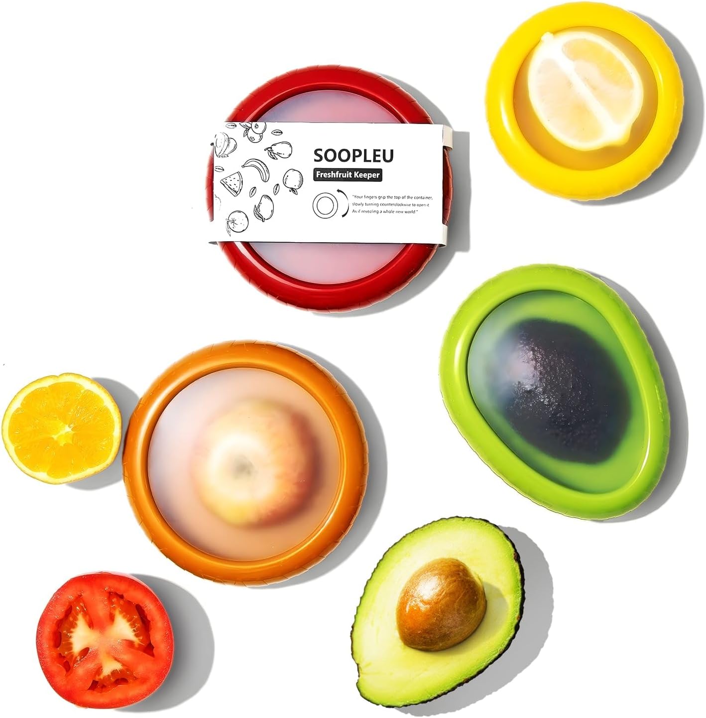 Avocado Saver and Tomato Holder - Set of 4 Reusable Storage Containers for Fridge - Ideal for Garlic, Onions, Lemons, and Potatoes