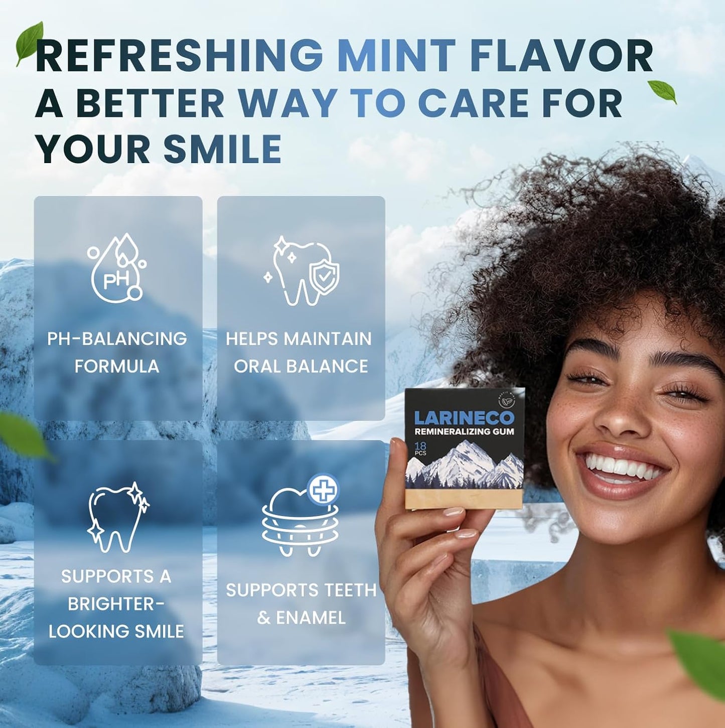 Larineco Remineralizing Gum with Nano Hydroxyapatite and Xylitol - Sugar-Free, Plastic-Free, Dye-Free - Mastic Mint, 36 Pieces