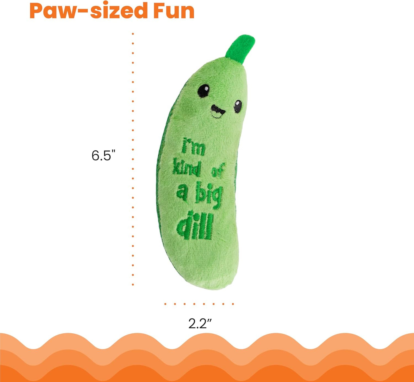 Catstages Crunchy Pickle Kicker Toy with Catnip and Dental Mesh, Pickle Shape, Plush and Crinkle Cat Toy for Kicking, Tossing, and Teeth Cleaning, Green