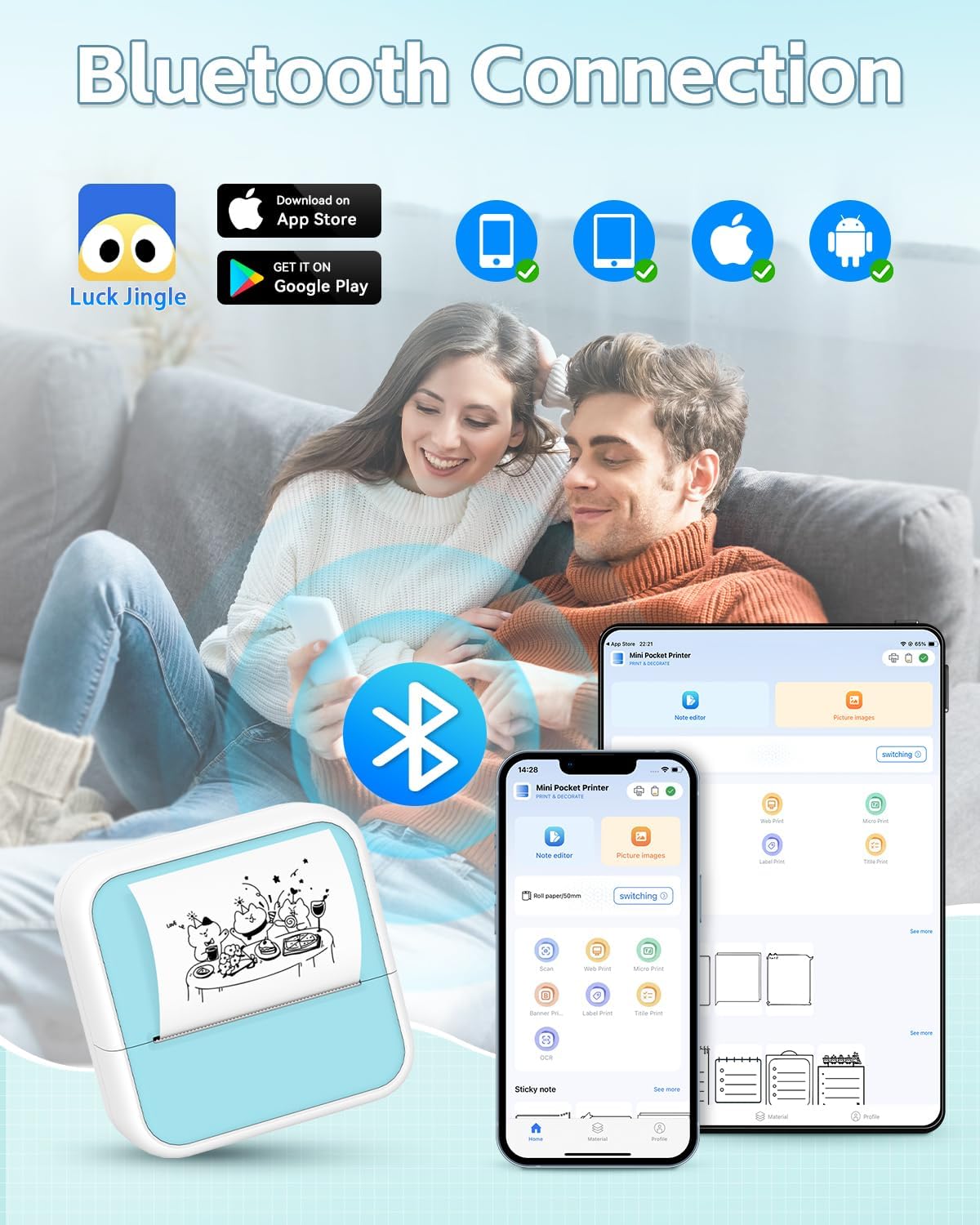 Sticker Printer - Printpods Mini Printer with Stickers, Print Pod, Bluetooth Inkless Printers, Sticker Maker, Portable Thermal Printer for iphone, Impresora Portรกtil for Notes, Journal, DIY, Kids Gift