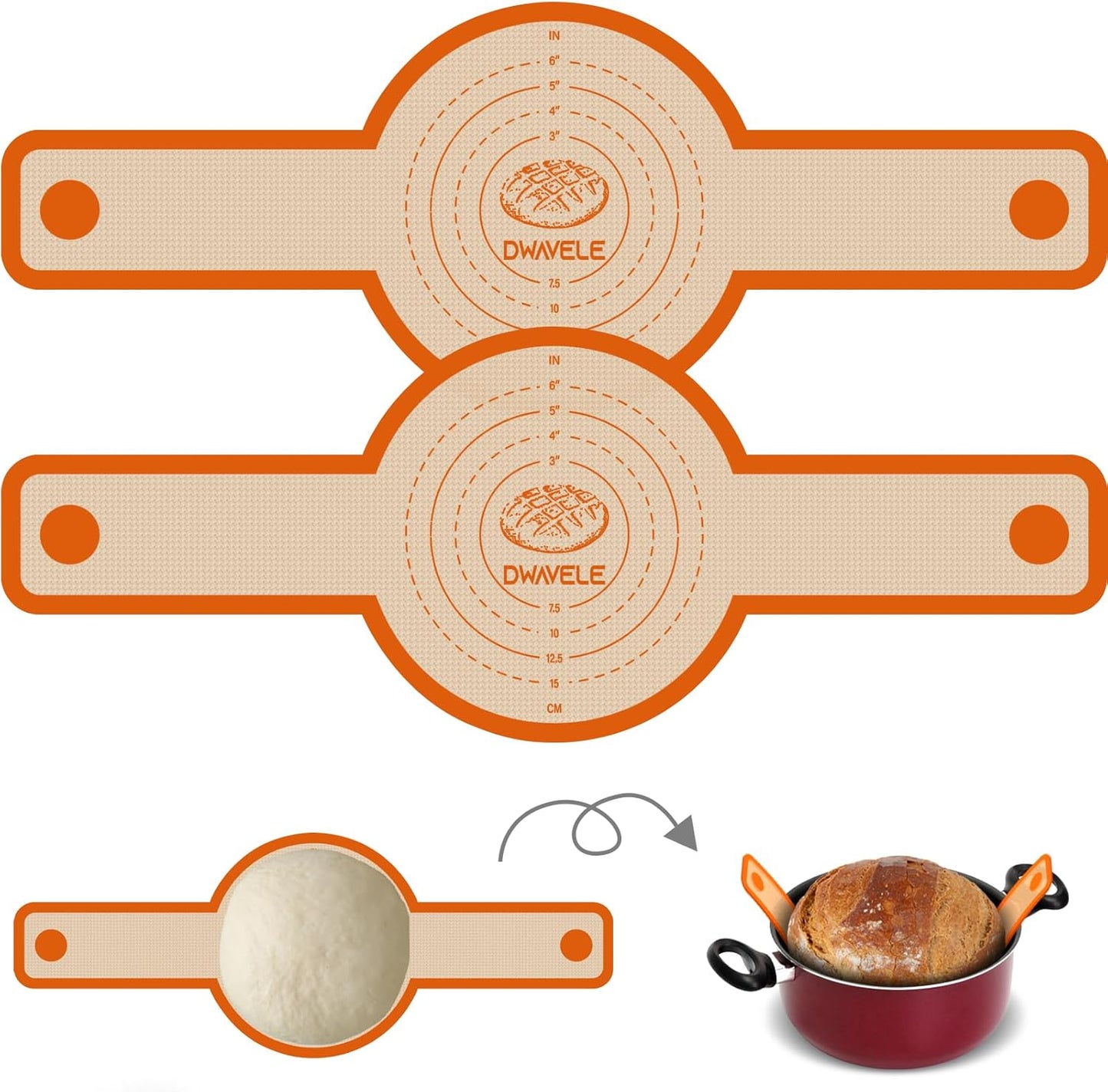 Silicone Bread Sling for Dutch Oven, Non-Stick & Easy to Clean Baking Mat Set, 2 Pcs Reusable Bread Sling for Sourdough Tools & Accessories