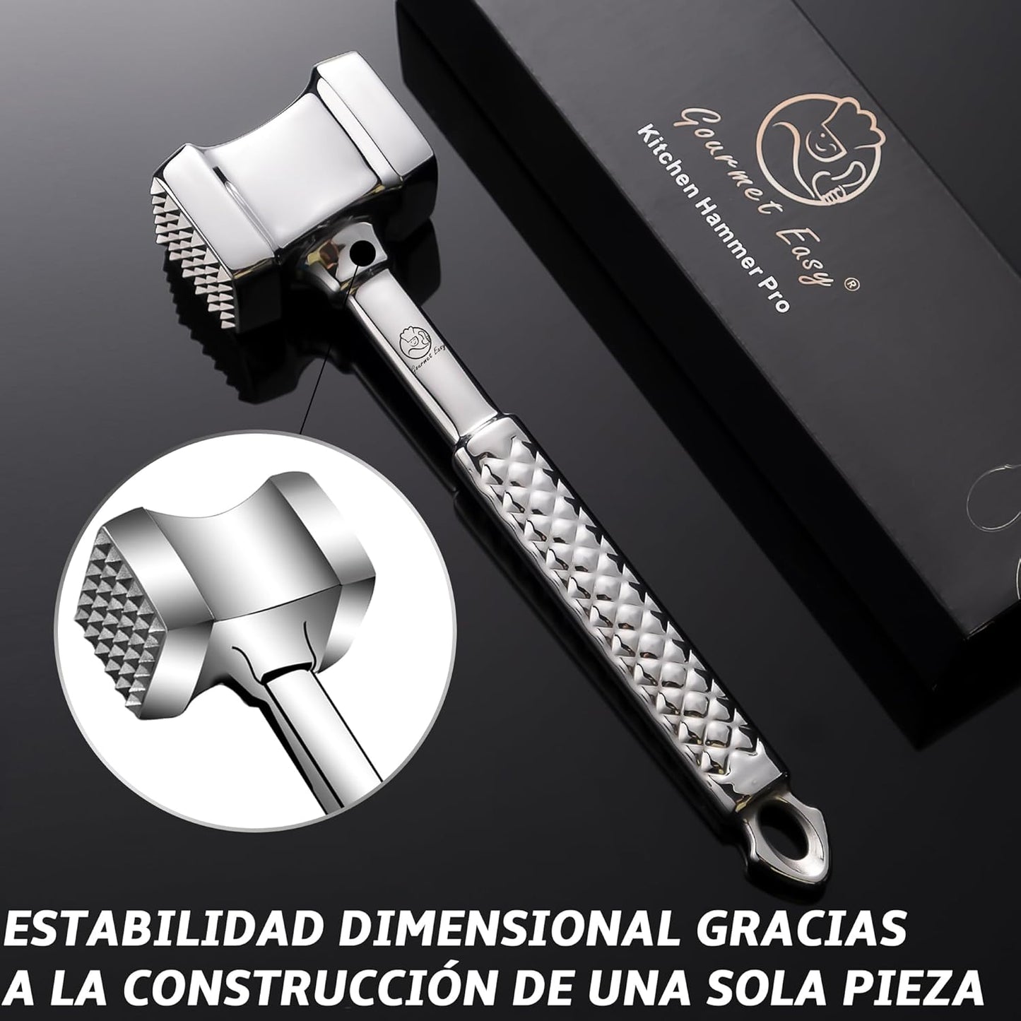 Stainless Steel Meat Tenderizer Tool, Premium Meat Mallet with Non-Slip Grip, Dual-sided Kitchen Mallet Ideal for Tenderizing Steak, Poultry & Chicken Cutlet, Dishwasher Safe with Lifetime Replacement