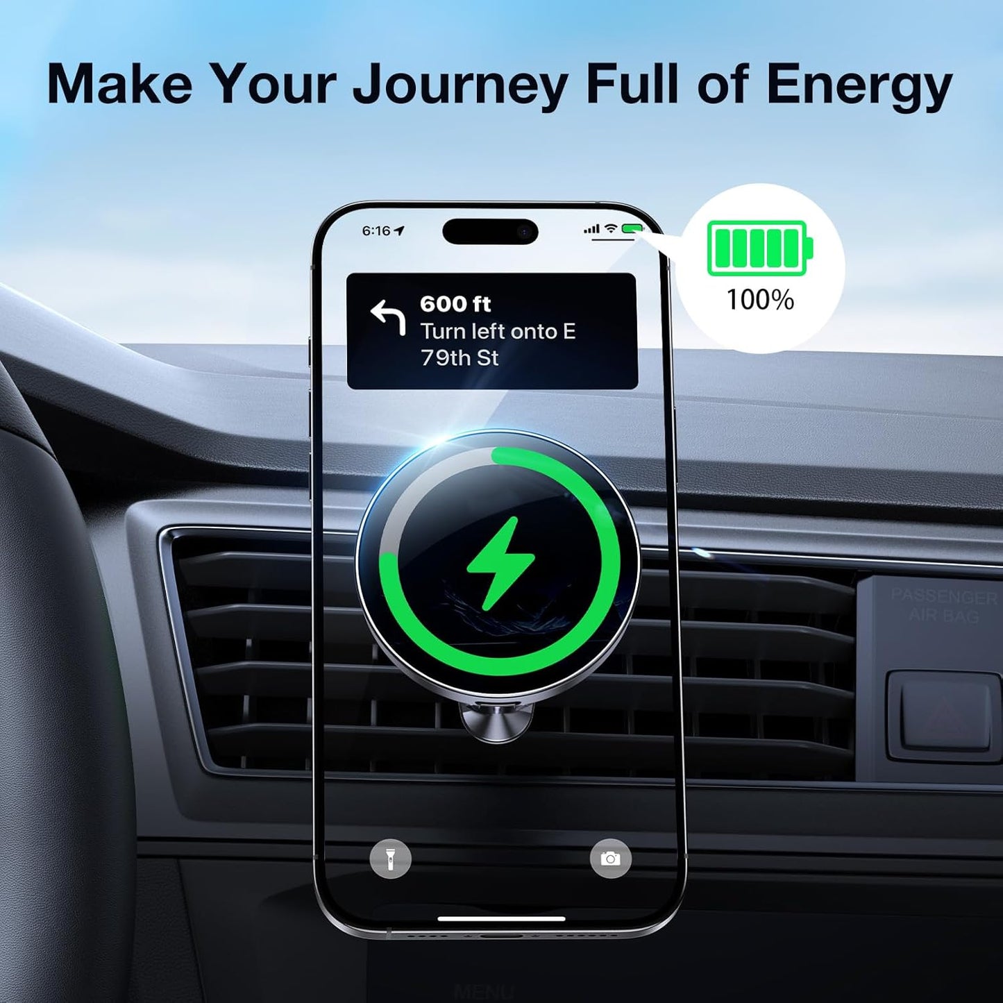 Coolpow for Magsafe Car Mount Charger【100% Stable】 15W Magsafe Car Charger Magnetic Phone Holders for Your Car Accessories for Women Men car Phone Holder Wireless Car Charger for iPhone