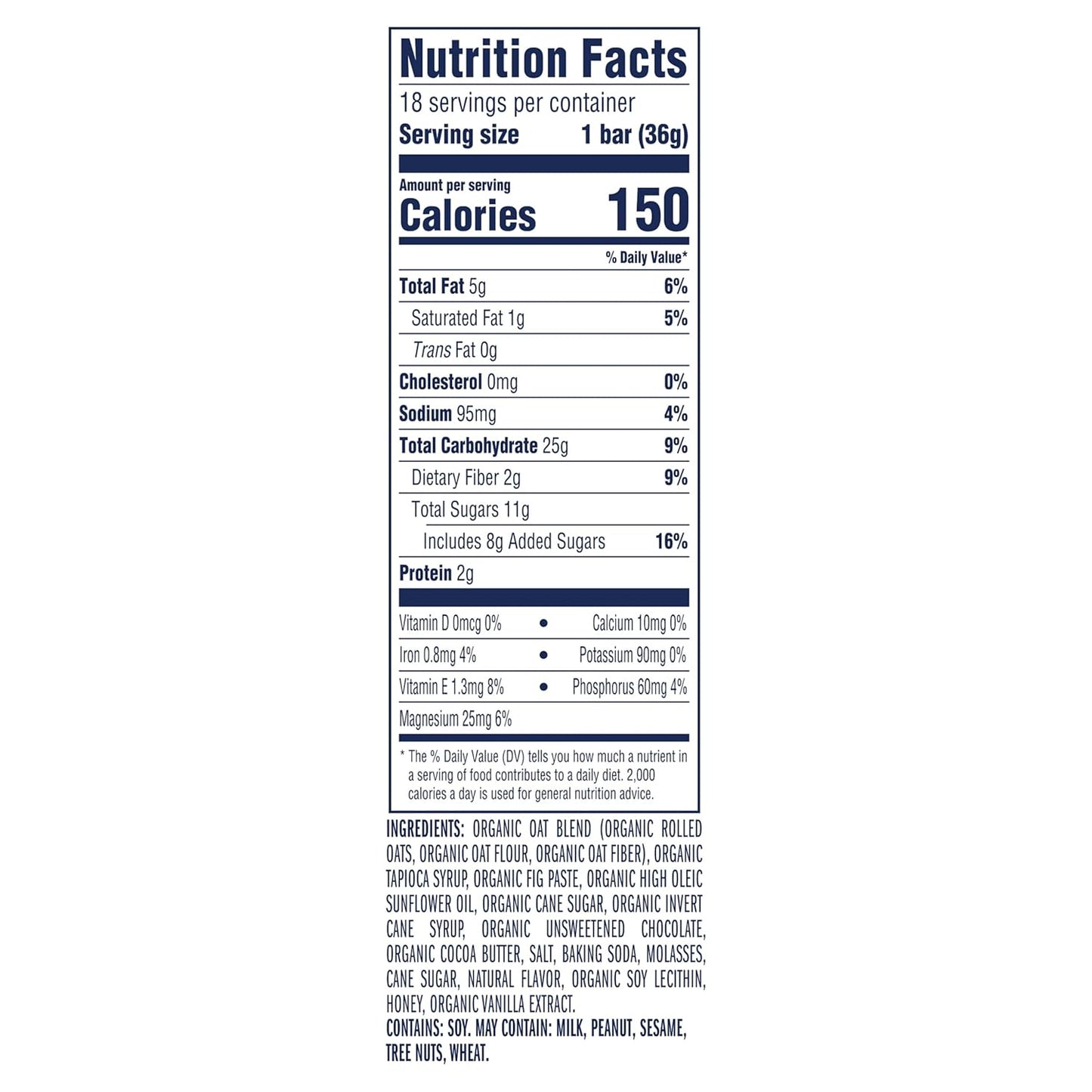 non-gmo usda organic chocolate chip soft-baked granola bars 18-pack 12g whole grains