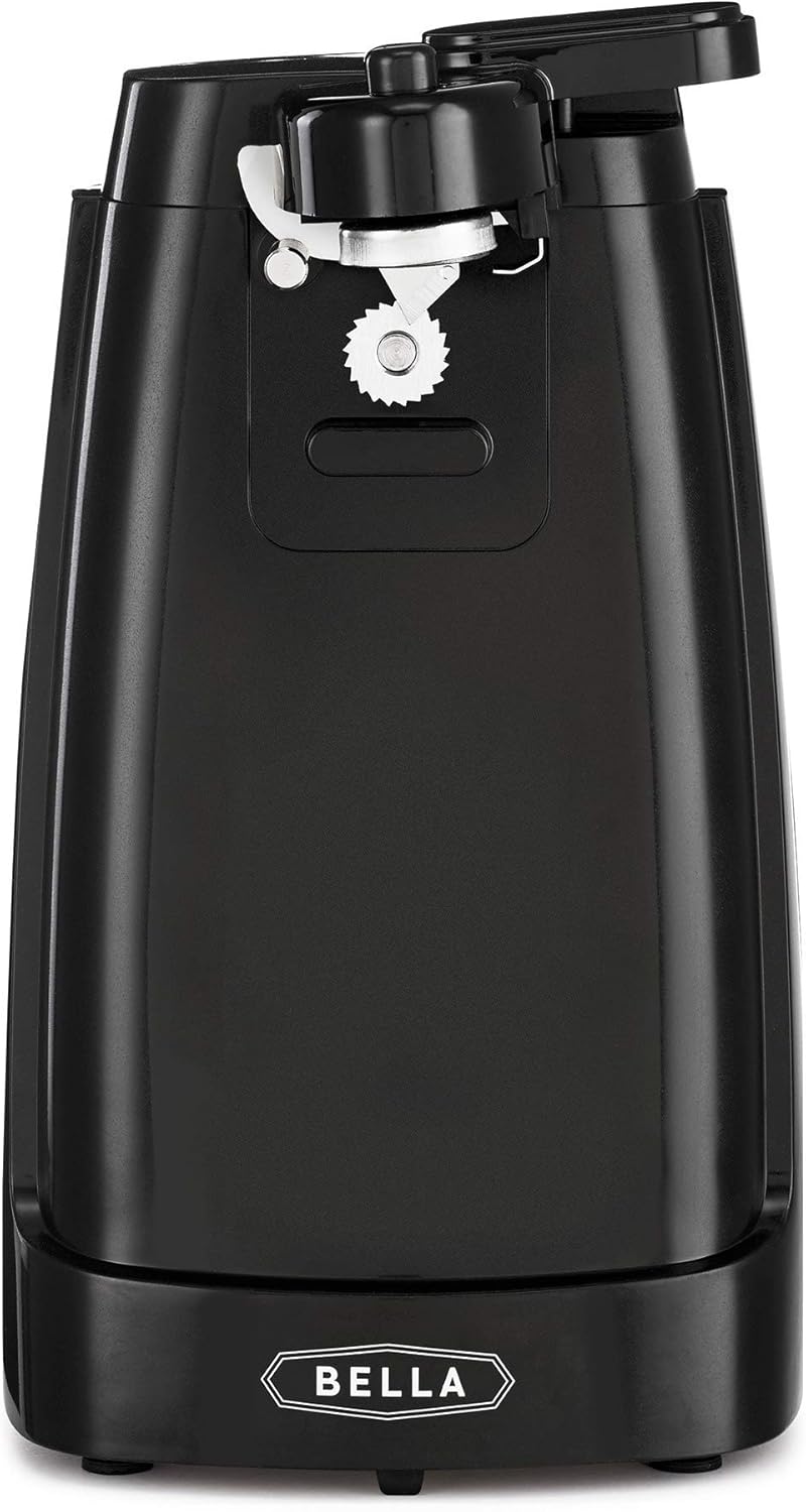 bella Electric Can Opener and Knife Sharpener, Removable Cutting Lever, Cord Storage, Stainless Steel Blade, Black