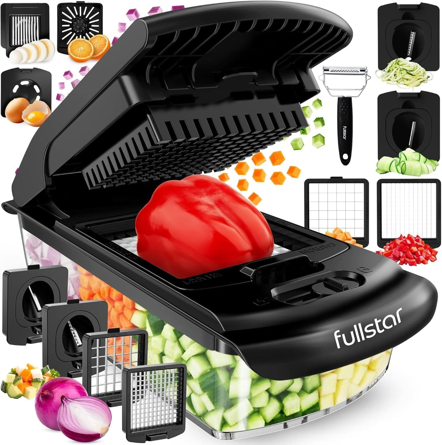 Fullstar The Original Pro Chopper - Vegetable Chopper and Spiralizer, Food Chopper with Container, Fruit Slicer, Kitchen Gadgets & Gifts, Home Essentials (4 in 1, White)