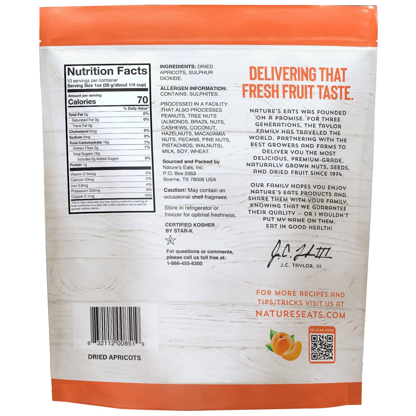Nature's Eat sun-dried Turkish apricots - organic, no sugar added, gluten-free, vegan snack for adults and kids in 10 oz resealable bag