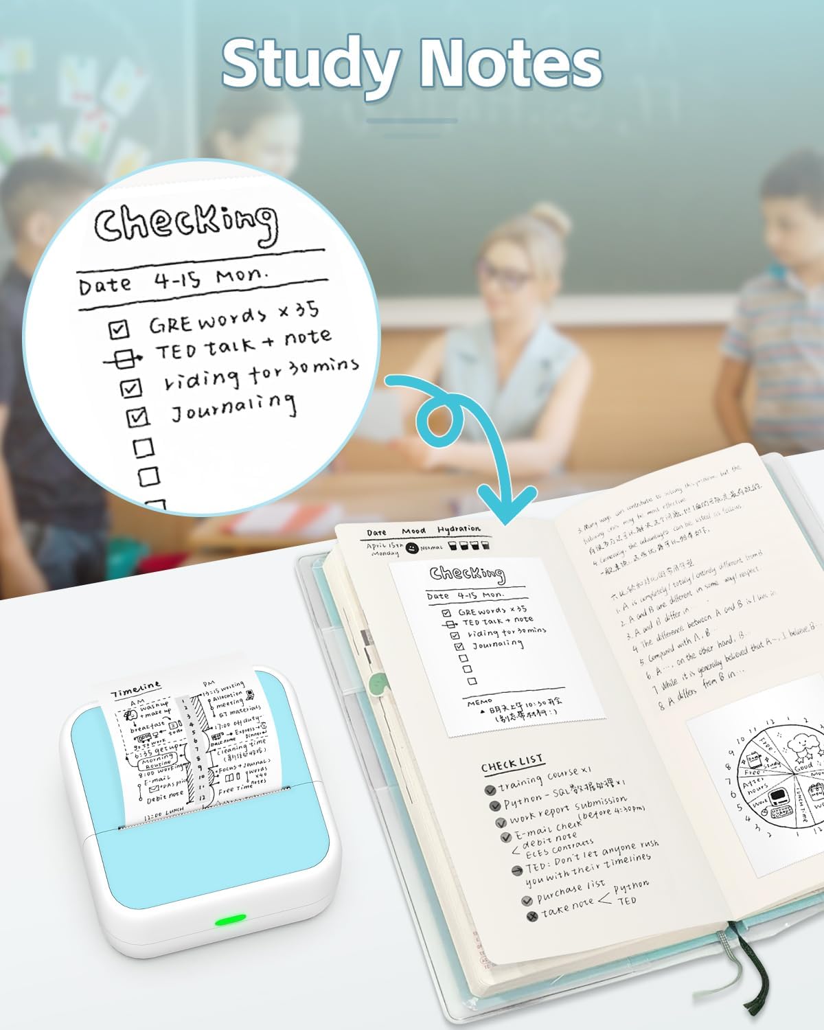 Sticker Printer - Printpods Mini Printer with Stickers, Print Pod, Bluetooth Inkless Printers, Sticker Maker, Portable Thermal Printer for iphone, Impresora Portรกtil for Notes, Journal, DIY, Kids Gift