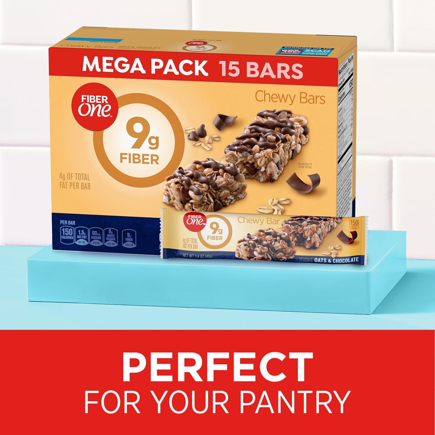 Fiber One Chewy Bars, Mega Pack, 15 Count, Oats and Chocolate, 21.2 oz