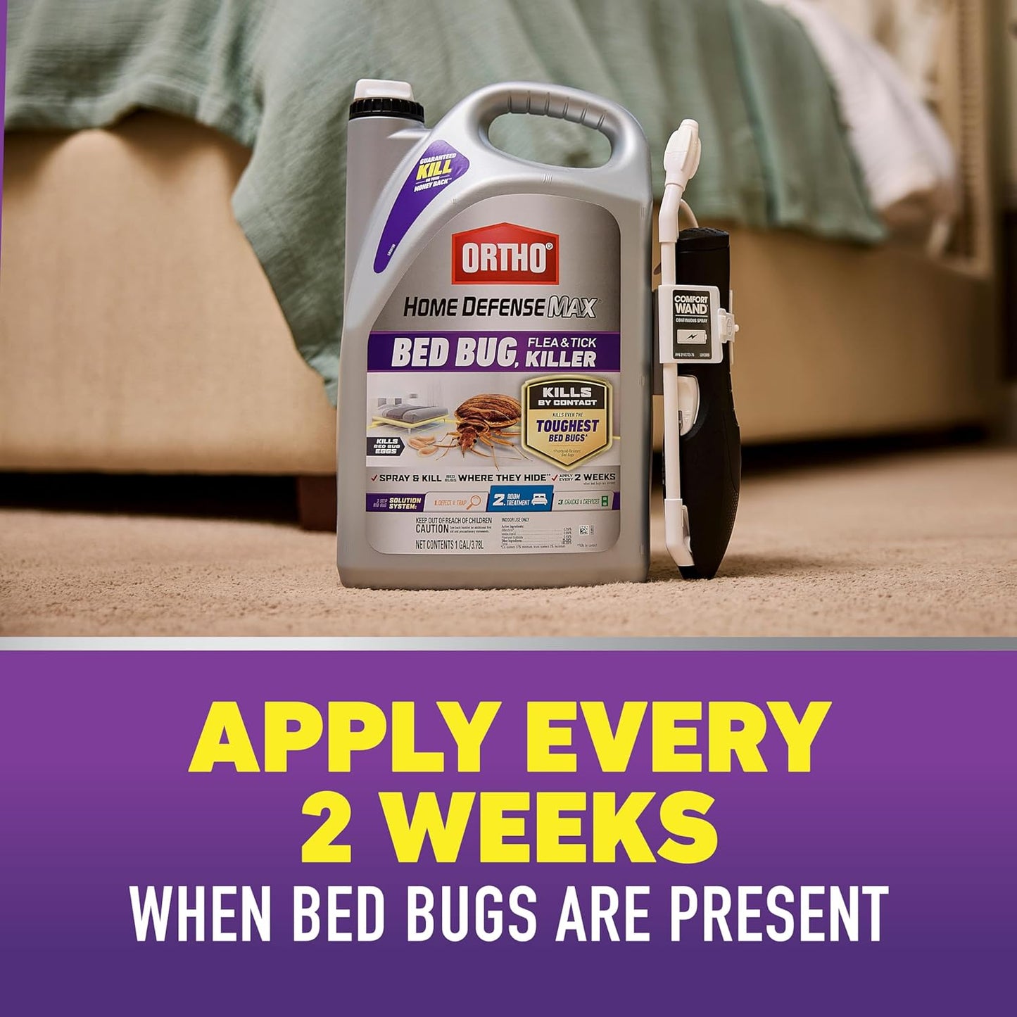 Ortho Home Defense Max Bed Bug, Flea and Tick Killer with Comfort Wand, Bed Bug Spray, Kills Bed Bug Eggs, Fleas and Ticks, 1 gal.