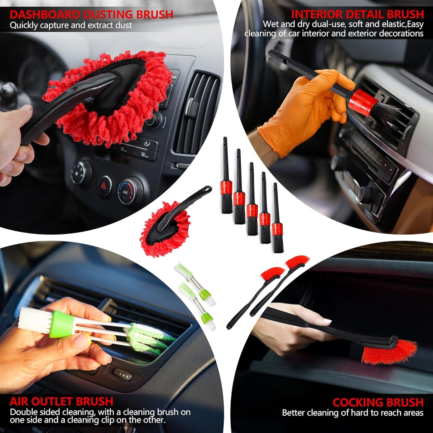 35Pcs Car Detailing Kit, Car Cleaning Kit with Windshield Cleaning Tool and Tool Box, Interior & Exterior Auto Care Supplies and Brushes (B:35PCS-R)