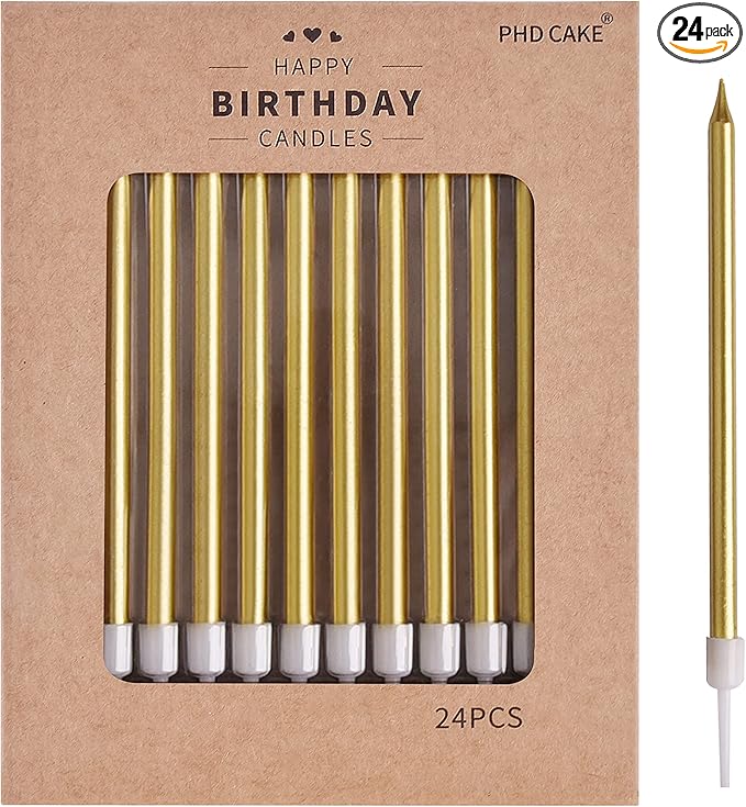 PHD CAKE Gold Long Thin Metallic Birthday Candles, Cake Candles, Birthday Parties, Wedding Decorations, Party Candles, Cake Decorations